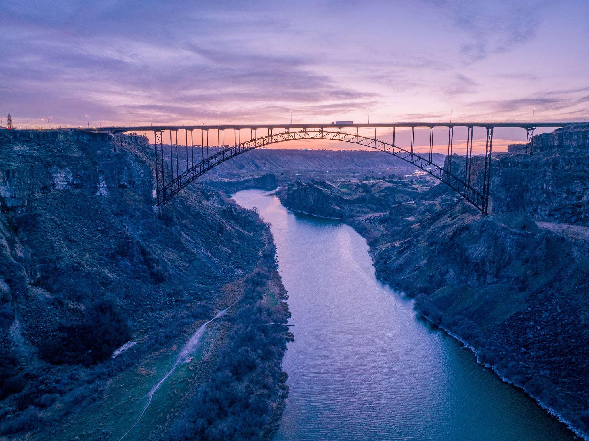 Twilight Tranquility: The Perrine Bridge Over Snake River Canyon
