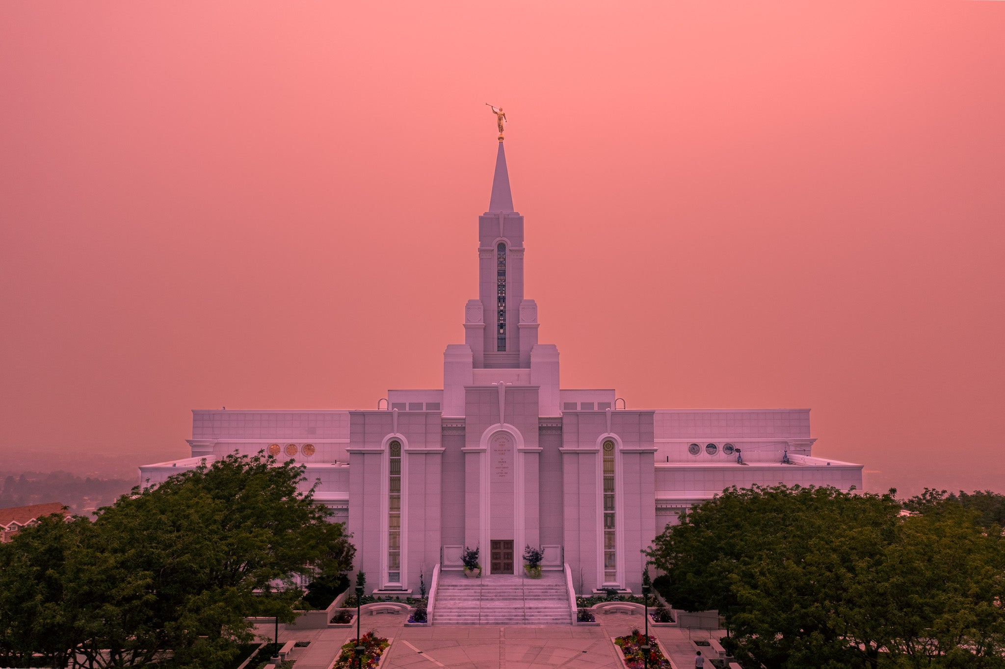 Veiled in Light: Bountiful Utah Temple in a Hazy Glow