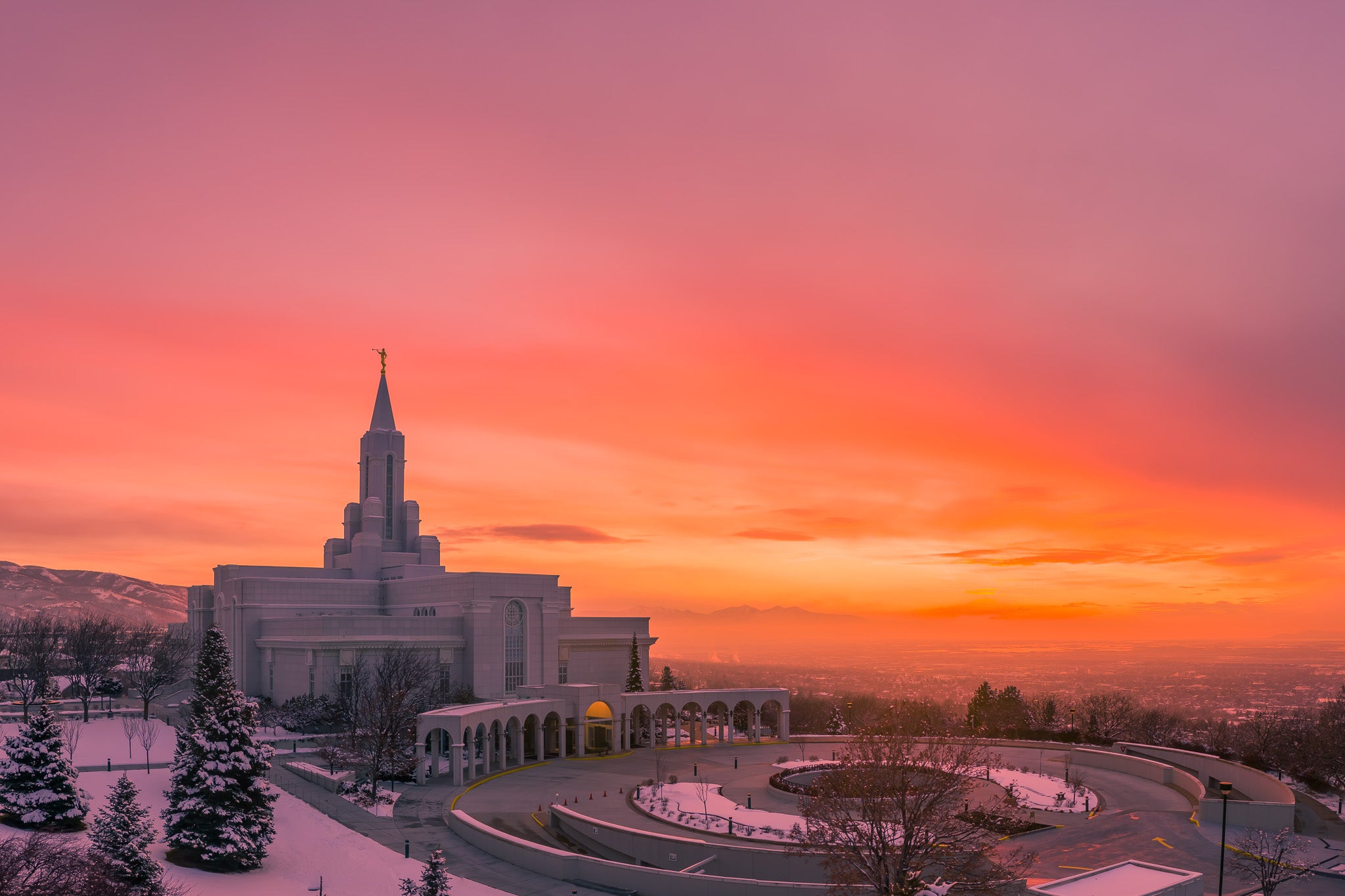 Winter Radiance: Bountiful Utah Temple at Sunrise