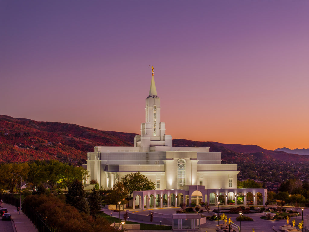 Twilight Majesty: Bountiful Utah Temple in Autumn Glow