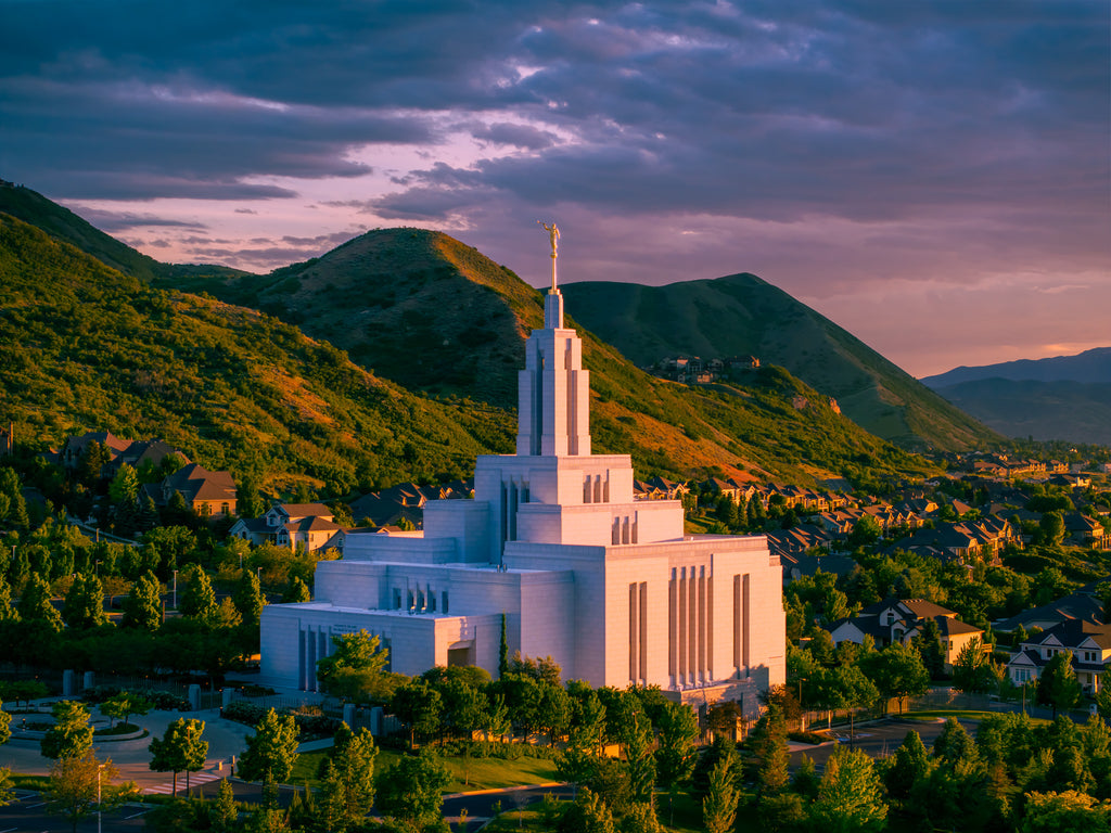 Mountain Majesty: Draper Utah Temple in Golden Light